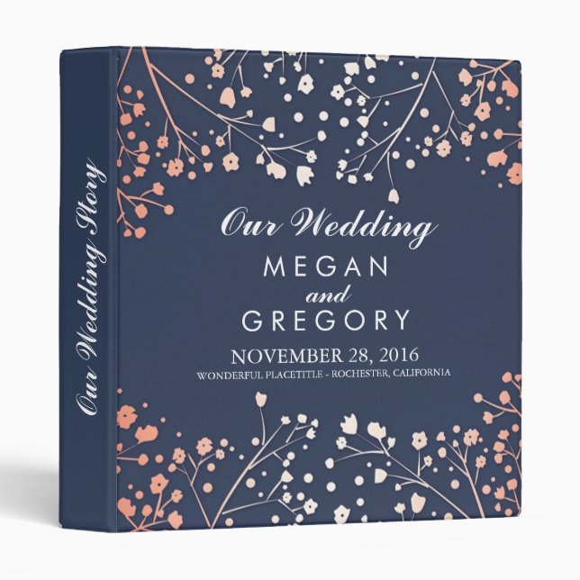 Baby's Breath Blush and Navy Wedding Binder (Front/Spine)