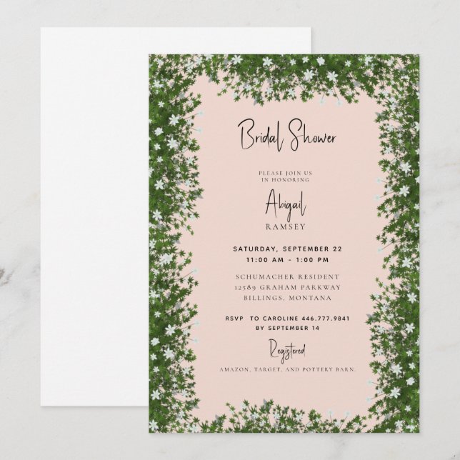  Baby's Breath Blush Bridal Shower Invitation (Front/Back)