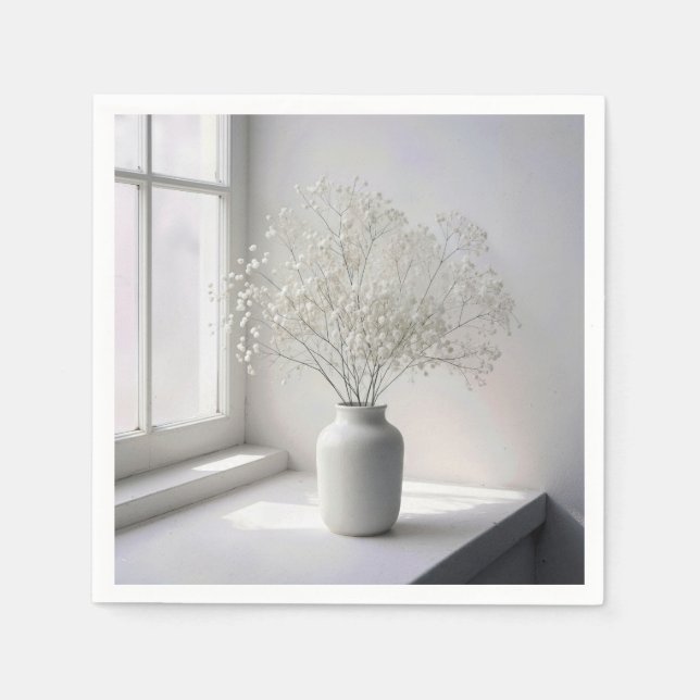 Baby's Breath Bouquet In White Vase Napkins (Front)