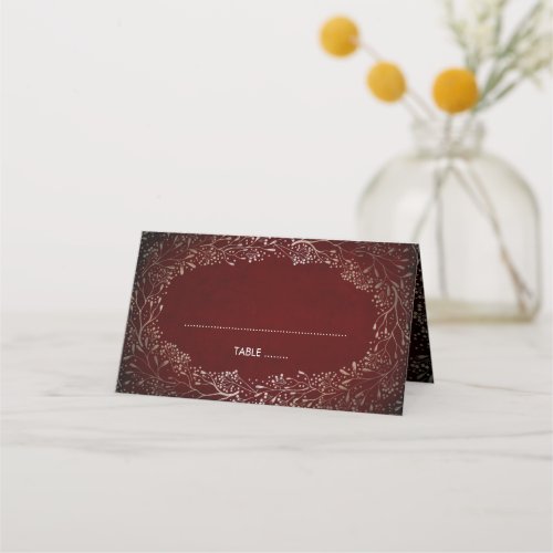 Babys Breath Burgundy and Gold Wreath Wedding Place Card