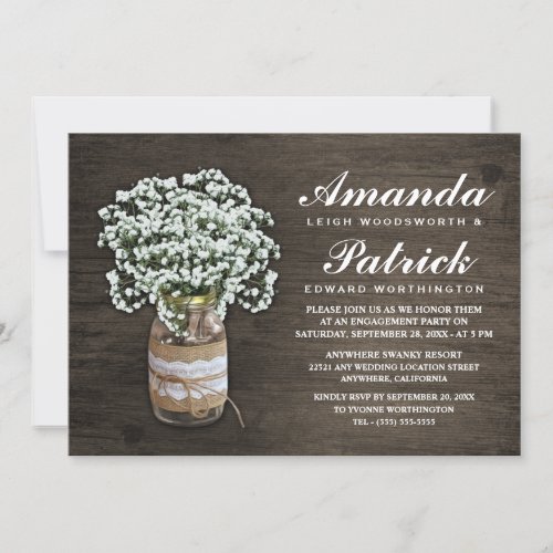 Babys Breath Burlap Engagement Party Invitations