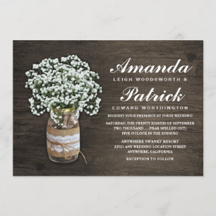 Baby's Breath Burlap Mason Jar Wedding Invitations