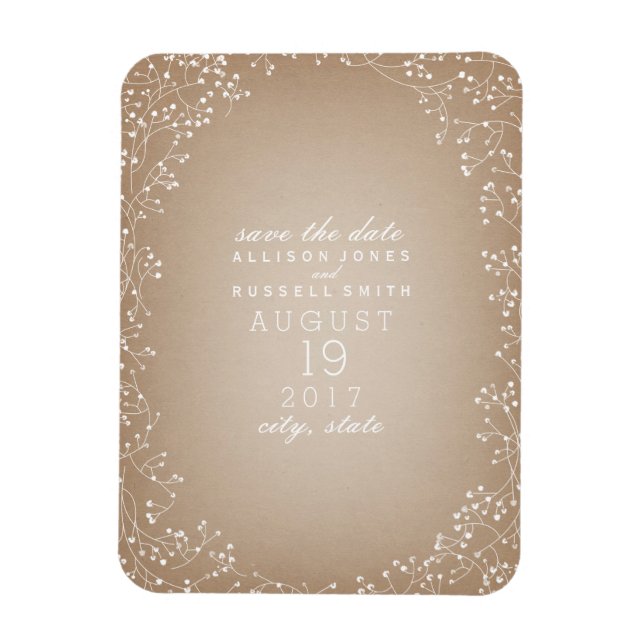 Baby's Breath Cardstock Inspired Save The Date Magnet (Vertical)