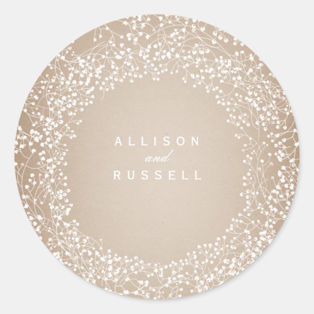 Baby's Breath Cardstock Inspired Wedding Classic Round Sticker (Front)