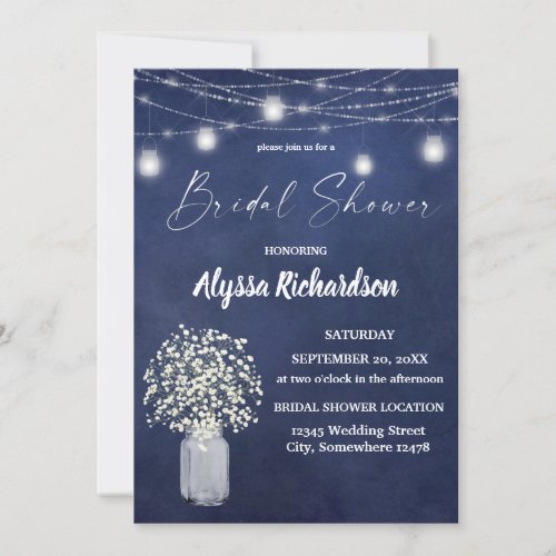 Babys Breath Chalk B  String Lights Bridal Shower Invitation