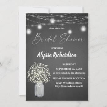 Babys Breath Chalk G & String Lights Bridal Shower Invitation by M_Blue_Designs at Zazzle