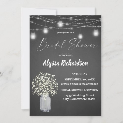 Babys Breath Chalk G  String Lights Bridal Shower Invitation