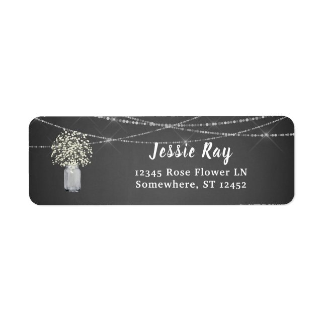 Baby's Breath Chalk Gray & String Light Address Label (Front)