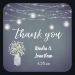 Baby's Breath Chalkboard BGra& String Lights Thank Square Sticker<br><div class="desc">Make your invitations or thank you notes pop with this Baby's Breath,  Blue Gray Chalkboard ,  & Mason Jar String Lights thank you sticker.</div>