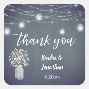 Baby's Breath Chalkboard BGra& String Lights Thank Square Sticker