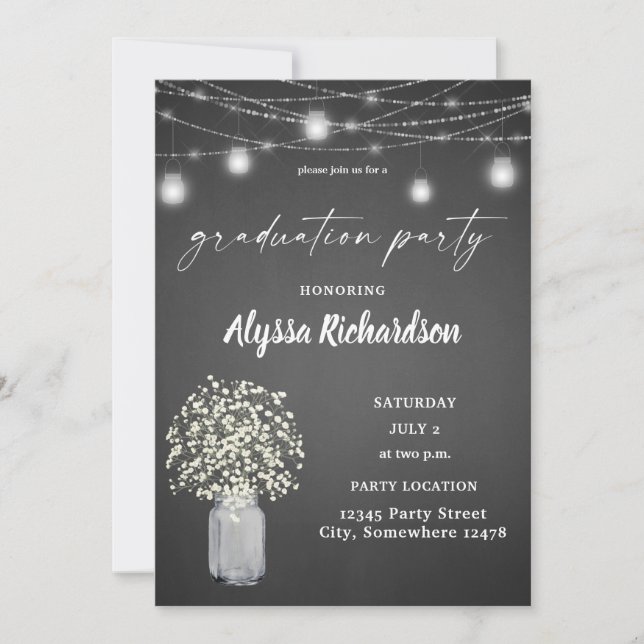 Babys Breath Chalkboard Graduation Party Invitation (Front)