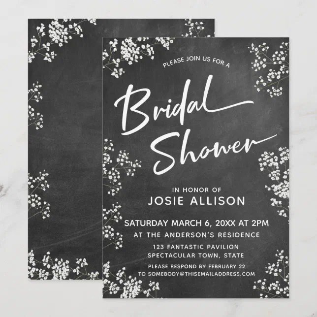 Baby's Breath Chalkboard Modern Bridal Shower Invitation | Zazzle