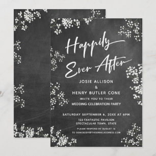 Baby's Breath Chalkboard Modern Happily Ever After Invitation