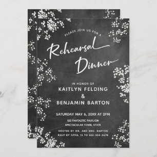 Baby's Breath Chalkboard Modern Rehearsal Dinner Invitation