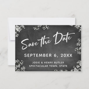 Baby's Breath Chalkboard Modern Save the Date RSVP Card