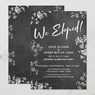 Baby's Breath Chalkboard Modern Script We Eloped Invitation