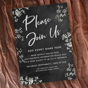 Baby's Breath Chalkboard Please Join Us Event Invitation