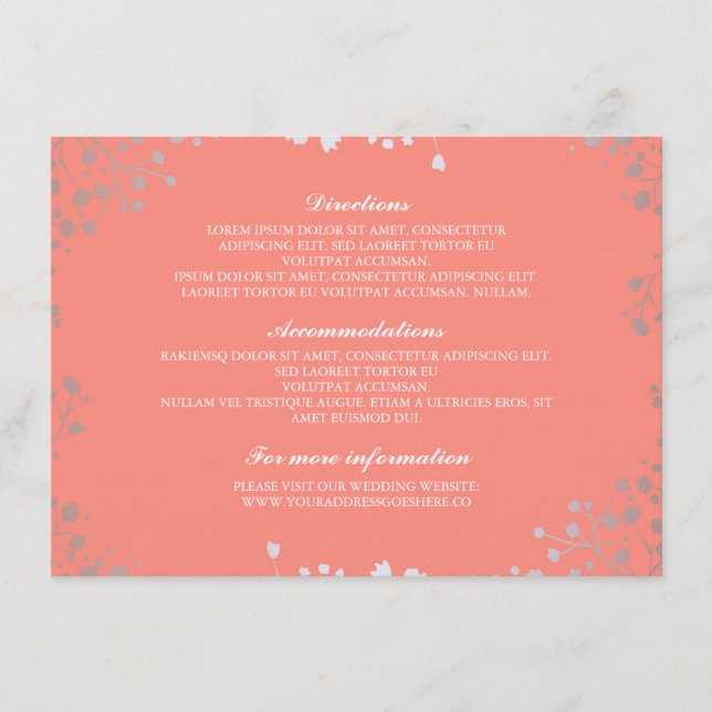 Baby's Breath Coral Silver Wedding Details Enclosure Card (Front)