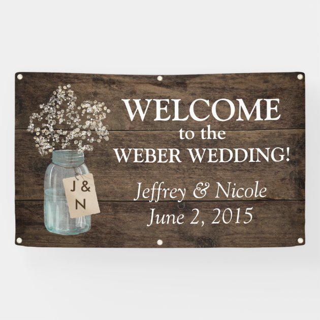 Baby's Breath Country Floral Mason Jar Wedding Banner