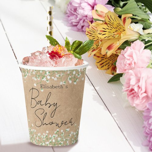 Babys Breath Cute Floral Boho Elegant Baby Shower Paper Cups