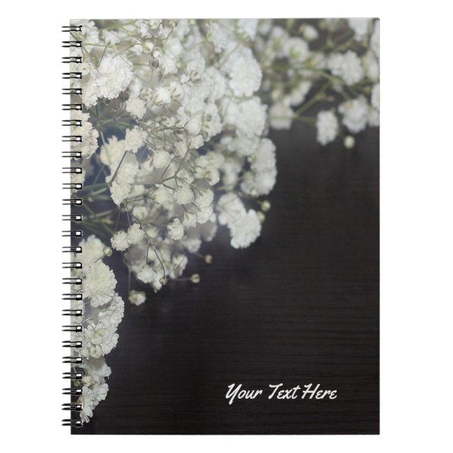Baby's Breath & Dark Wood Elegant Floral Custom Notebook (Front)