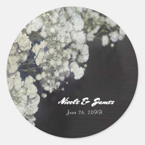 Babys Breath  Dark Wood Rustic Elegant Favor Classic Round Sticker