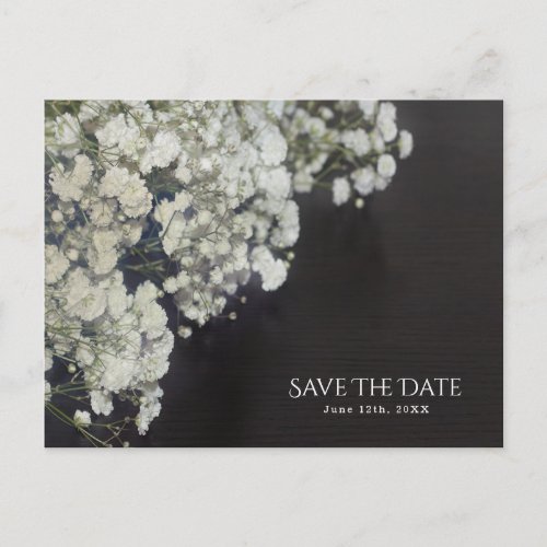 Babys Breath Dark Wood Rustic Save the Date Announcement Postcard