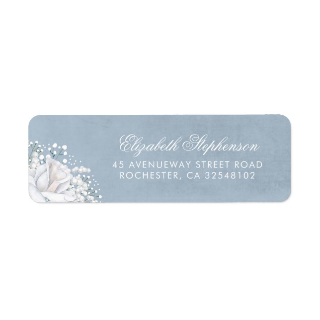 Baby's Breath Dusty Blue Elegant Wedding Label (Front)