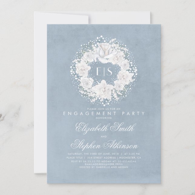 Baby's Breath Dusty Blue Floral Engagement Party Invitation (Front)