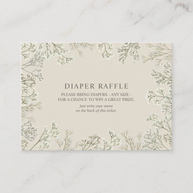 Baby's Breath Floral Baby Shower Diaper Raffle Enclosure Card (Front)