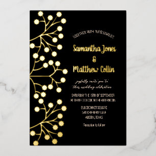 Baby's Breath Floral Black Gold Foil Wedding Invitation