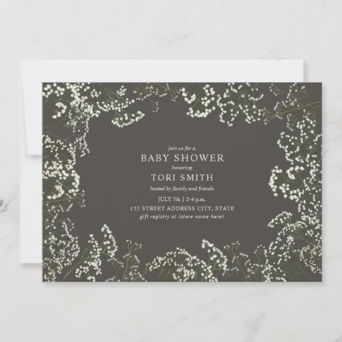 Baby's Breath Floral Dark Baby Shower Invitation
