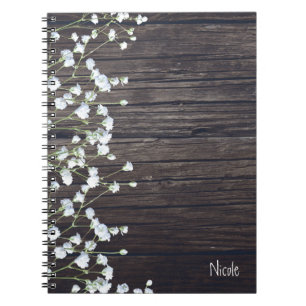 Baby's Breath Floral & Dark Rustic Wood Country Notebook