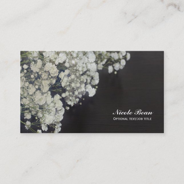Baby's Breath Floral & Dark Rustic Wood Elegant Business Card (Front)