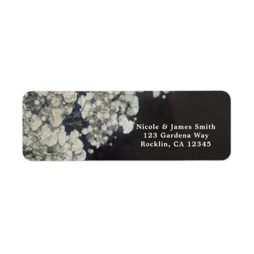 Babys Breath Floral  Dark Rustic Wood Invitation Label