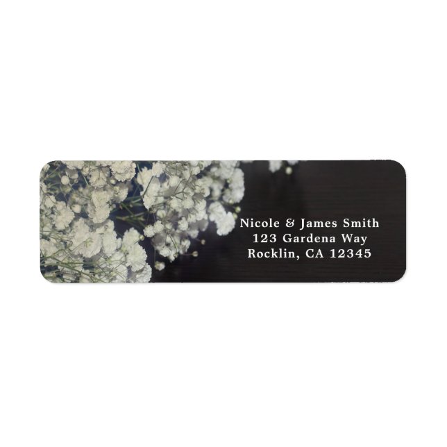 Baby's Breath Floral & Dark Rustic Wood Invitation Label (Front)