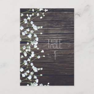 Baby's Breath Floral Dark Rustic Wood Table Number