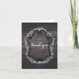 Baby's Breath Floral & Dark Rustic Wood Thank You