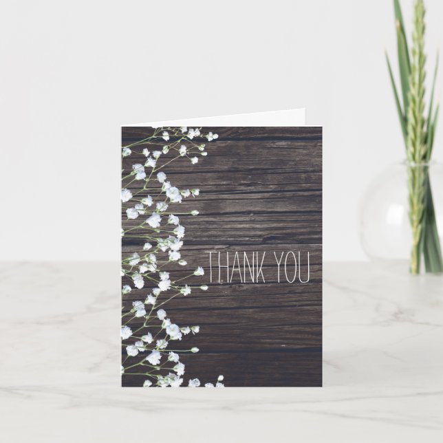 Baby's Breath Floral & Dark Rustic Wood Thank You (Front)