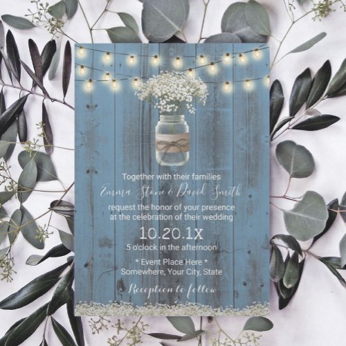 Babys Breath Floral Dusty Blue Rustic Wedding Invitation