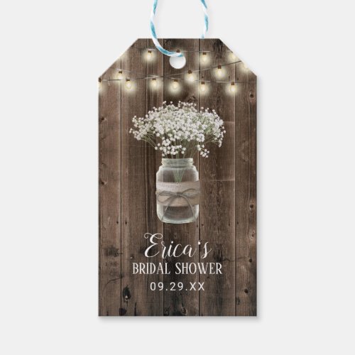 Babys Breath Floral Jar Barn Wood Bridal Shower Gift Tags