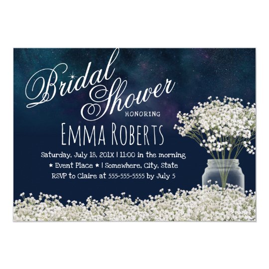 Baby's Breath Floral Jar Navy Blue Bridal Shower Invitation | Zazzle.com