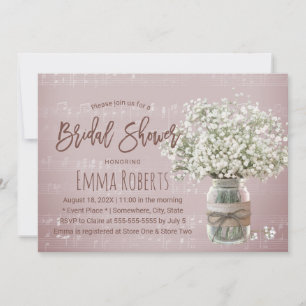 Baby's Breath Floral Jar Pink Music Bridal Shower Invitation