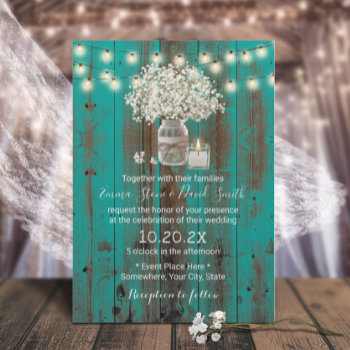 Baby's Breath Floral Jar Rustic Teal Barn Wedding Invitation by myinvitation at Zazzle