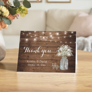 Baby's Breath Floral Mason Jar Lights Thank You Card
