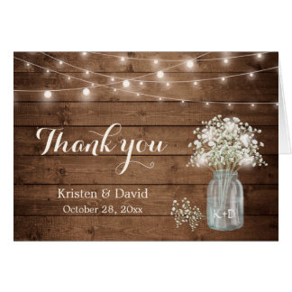Baby's Breath Floral Mason Jar Lights Thank You Card