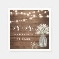 Baby's Breath Floral Mason Jar Rustic Wood Wedding Napkin