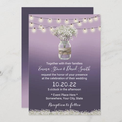 Babys Breath Floral Purple Ombre Rustic Wedding Invitation