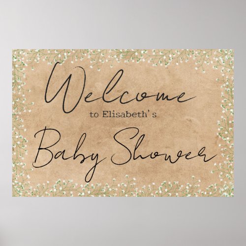    Babys Breath Floral Rustic Baby Shower Welcome Poster