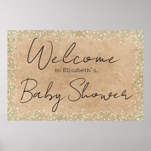    Baby's Breath Floral Rustic Baby Shower Welcome Poster (Front)